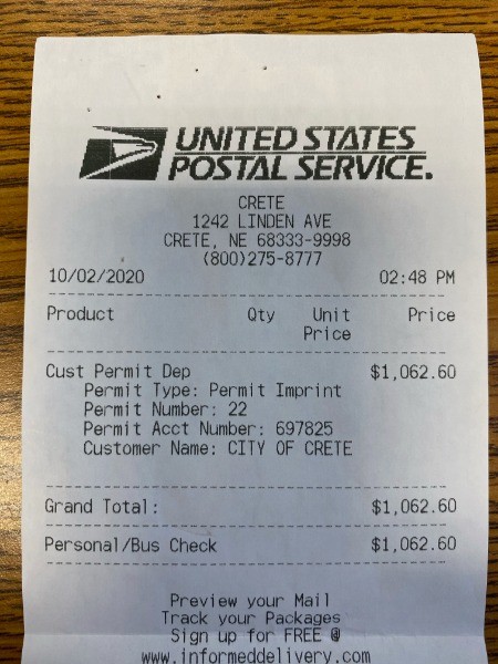 City Of Crete Nebraska Local Utility Bills Processed By Post Office Friday 3394